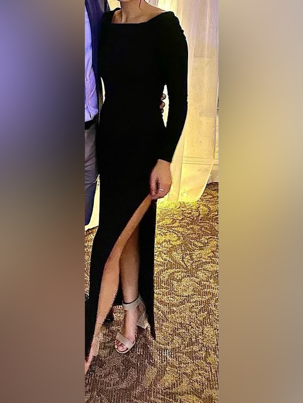 Lovers + Friends Black Long Sleeve High-Slit Gown